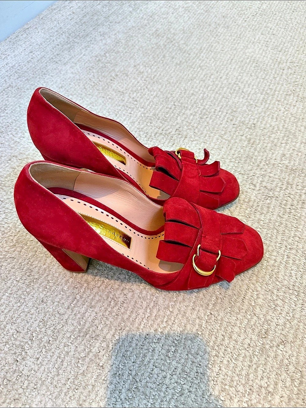 Rupert Sanderson Fringed Suede Pumps Salsa Red EU 40 MSRP $895 NWB